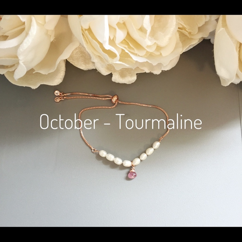 Rose Gold Adjustable Bracelet with Tourmaline drop
